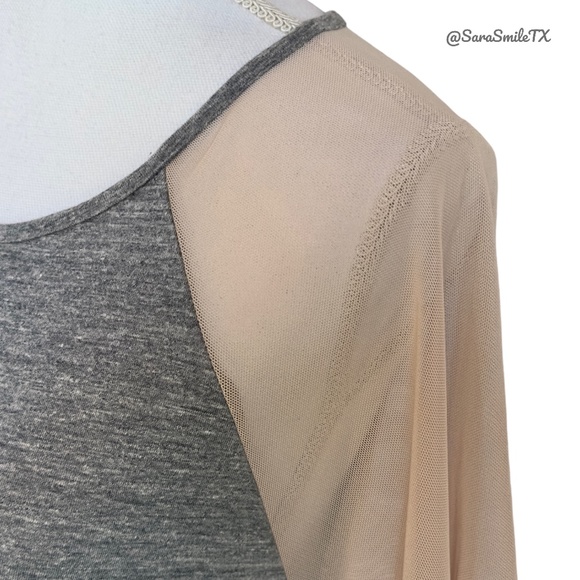 STYLEMINT Unique Heather Gray & Nude Semi-Sheer Mesh Accent Batwing Top -  NWOT - Picture 4 of 15